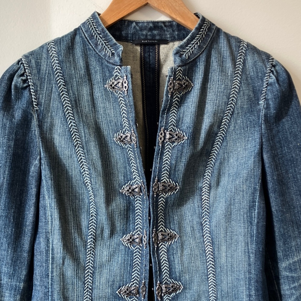 Elie Tahari Denim Jacket with Embroidered Details - Picture 2 of 15